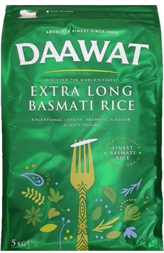 Daawat Basmati Extra Long Rice 5 KG (Green Bag)