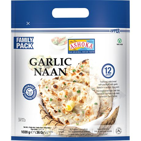 ASHOKA Frozen Garlic Naan Family Pack 1020 gm