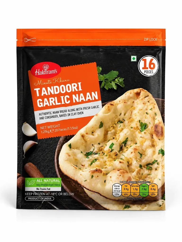 HALDIRAM Frozen Tandoori Garlic Naan Family Pack 1.28 KG