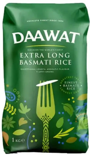 DAAWAT Basmati Extra Long Rice 1 KG (Green Bag)